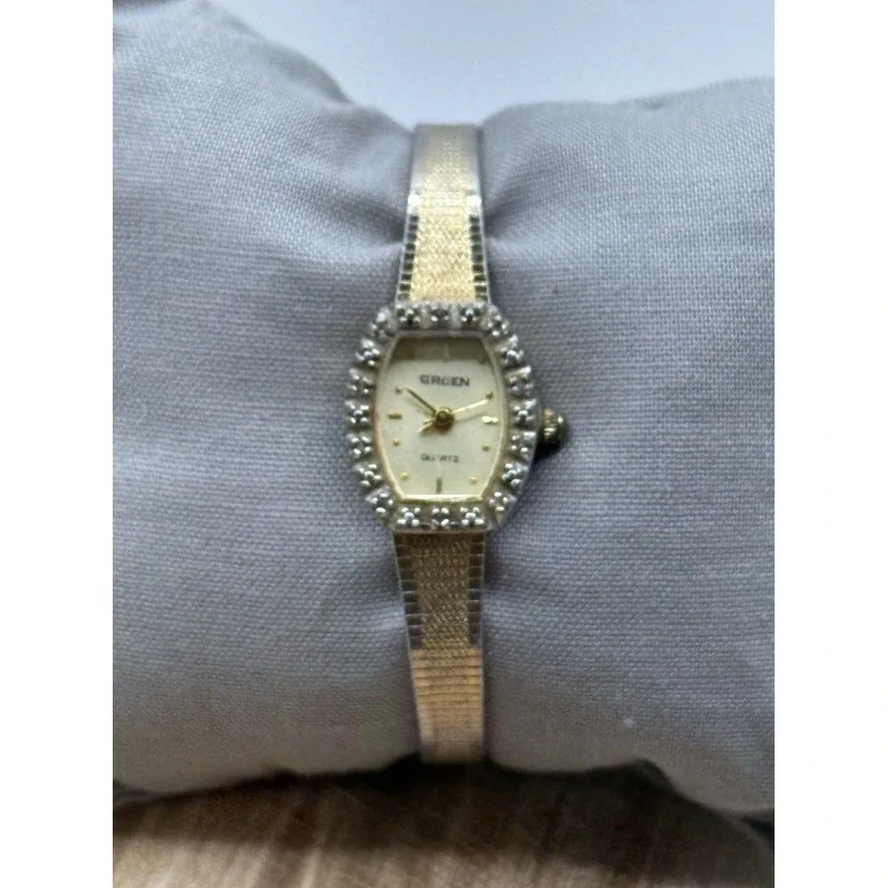 Vintage Gruen Quartz Ladies Watch Gold Tone Rhinestone Bezel UNTESTED